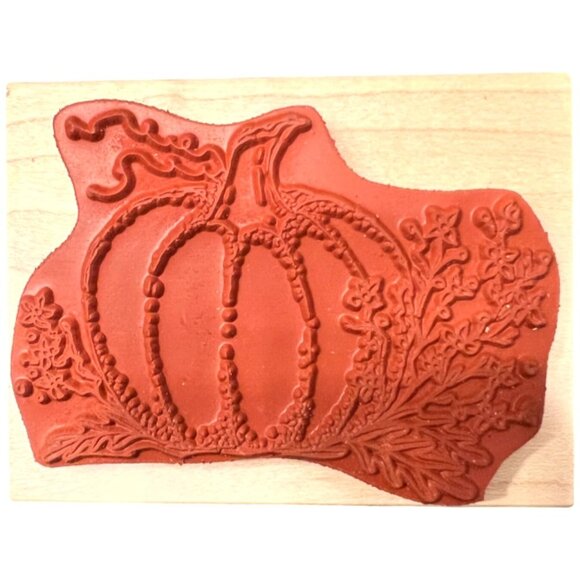 Lockhart Stamp Co. Wood-Mounted Rubber Stamp Pumpkin & Foliage Design 5022 - Picture 2 of 4